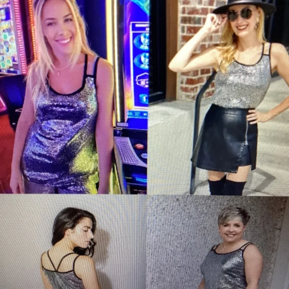 Sequined Double Strap Tank Top ( Size : XXL) (Color: Silvery). CL